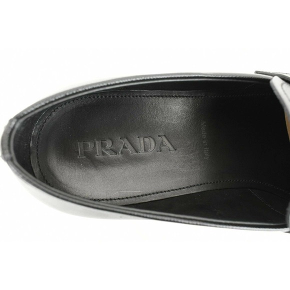 PRADA 2DC127 BLACK SAFFIANO LEATHER LETTERING LOGO PENNY LOAFERS 12 US 13 - Picture 9 of 12